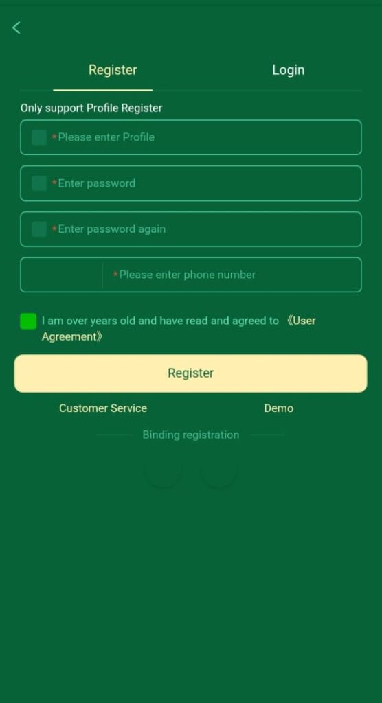 33D Game APK Register & Login Page